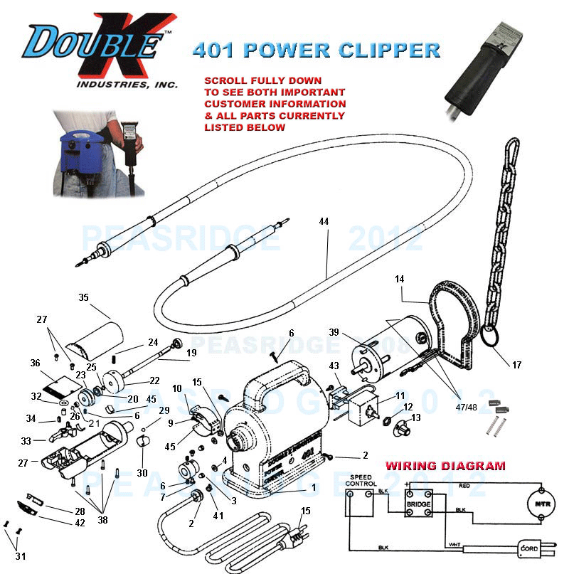 DOUBLE K - 401 Power clipper - clipper parts diagram